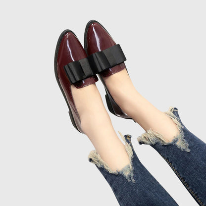 Viola | Burgundy Patent-Look Bow Loafers