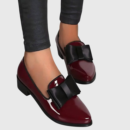 Viola | Burgundy Patent-Look Bow Loafers