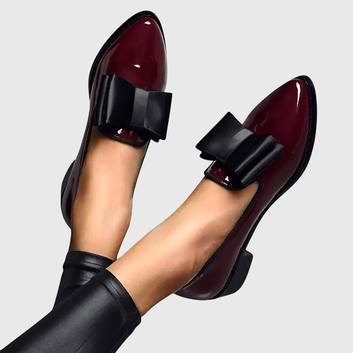 Viola | Burgundy Patent-Look Bow Loafers