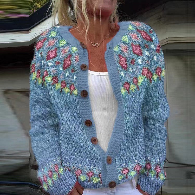 Yvonne | Blue Floral Yoke Cardigan