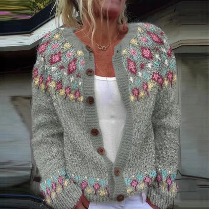 Diane | Grey Floral Yoke Cardigan