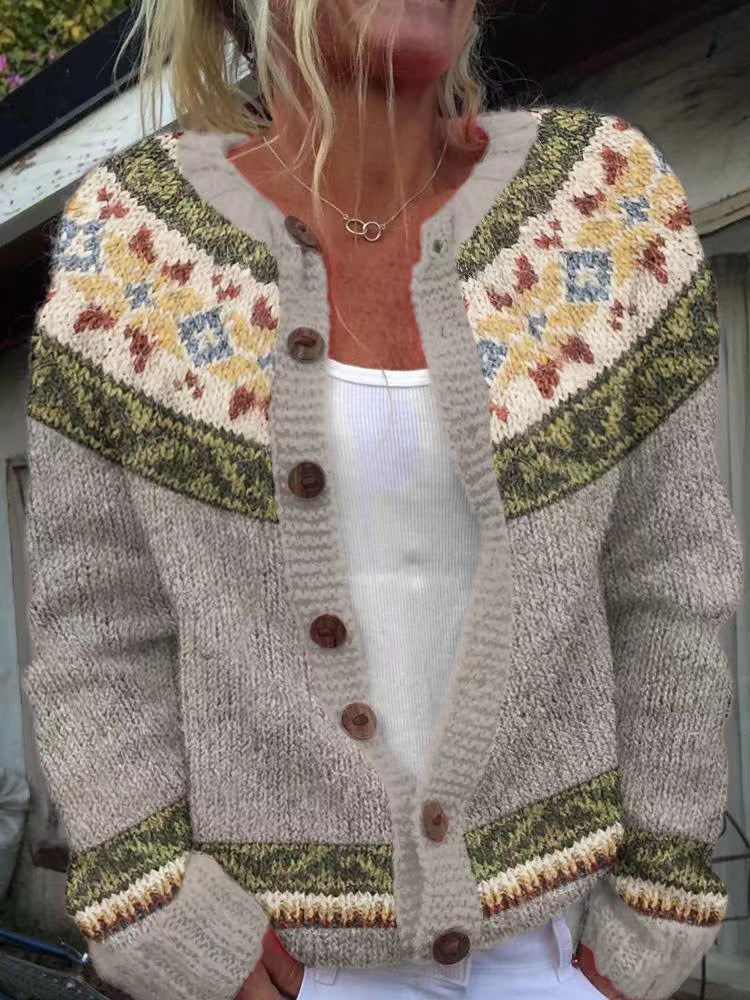 Jacqueline | Grey Botanical Yoke Cardigan