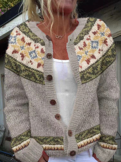 Jacqueline | Grey Botanical Yoke Cardigan