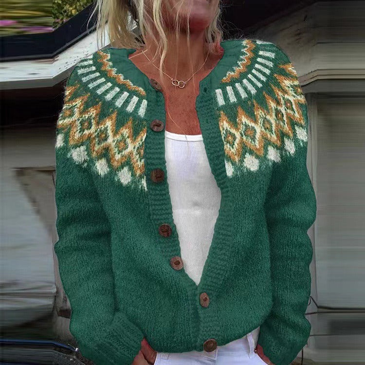 Frances | Green & Gold Nordic-Inspired Cardigan