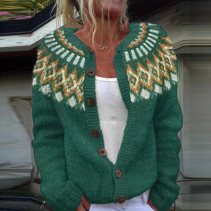 Frances | Green & Gold Nordic-Inspired Cardigan