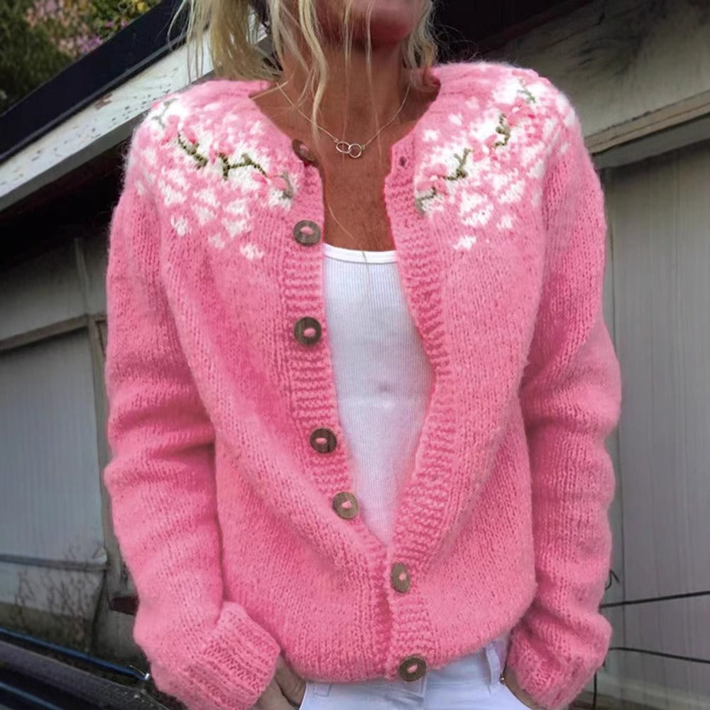 Angela | Pink Floral Yoke Cardigan
