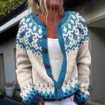 Julie | Cream & Turquoise Nordic-Inspired Cardigan