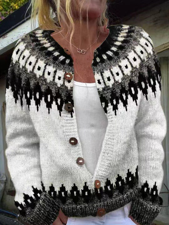 Gillian | Ivory & Black Nordic-Inspired Cardigan