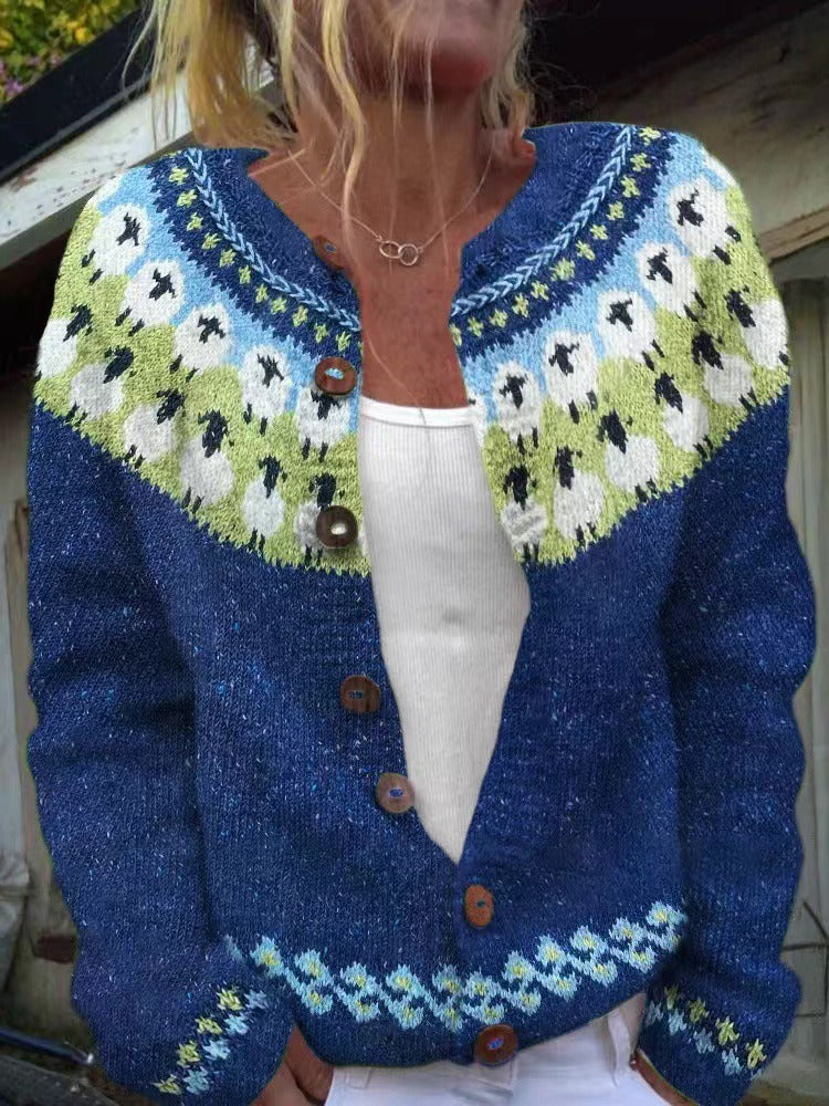 Sylvia | Royal Blue Patterned Cardigan