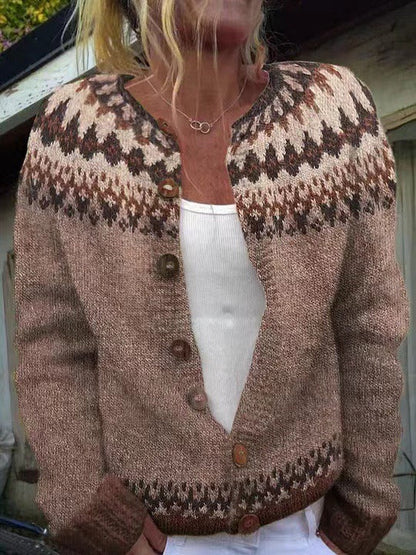 Christine | Cream & Blue Nordic-Inspired Cardigan