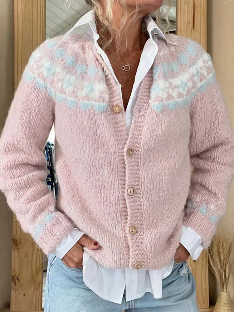 Maureen | Blush & Blue Patterned Cardigan