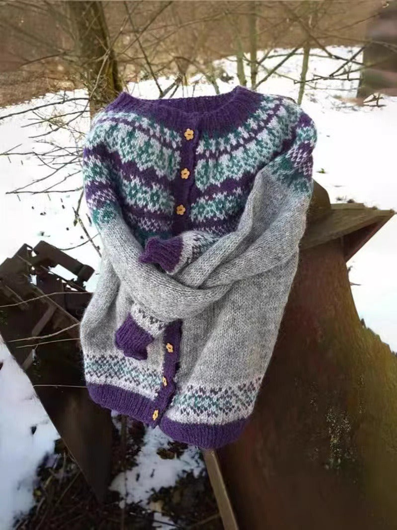 Claire | Grey & Purple Nordic-Inspired Cardigan