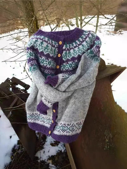 Claire | Grey & Purple Nordic-Inspired Cardigan