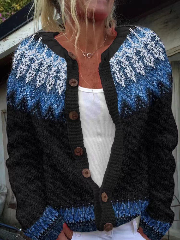 Joan | Black & Blue Nordic-Inspired Cardigan