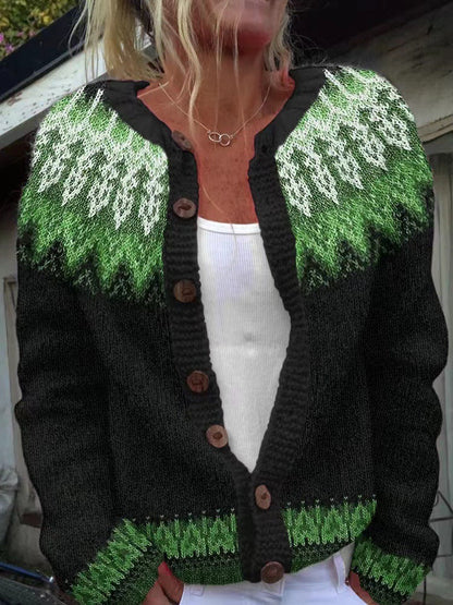Irene | Black & Green Nordic-Inspired Cardigan