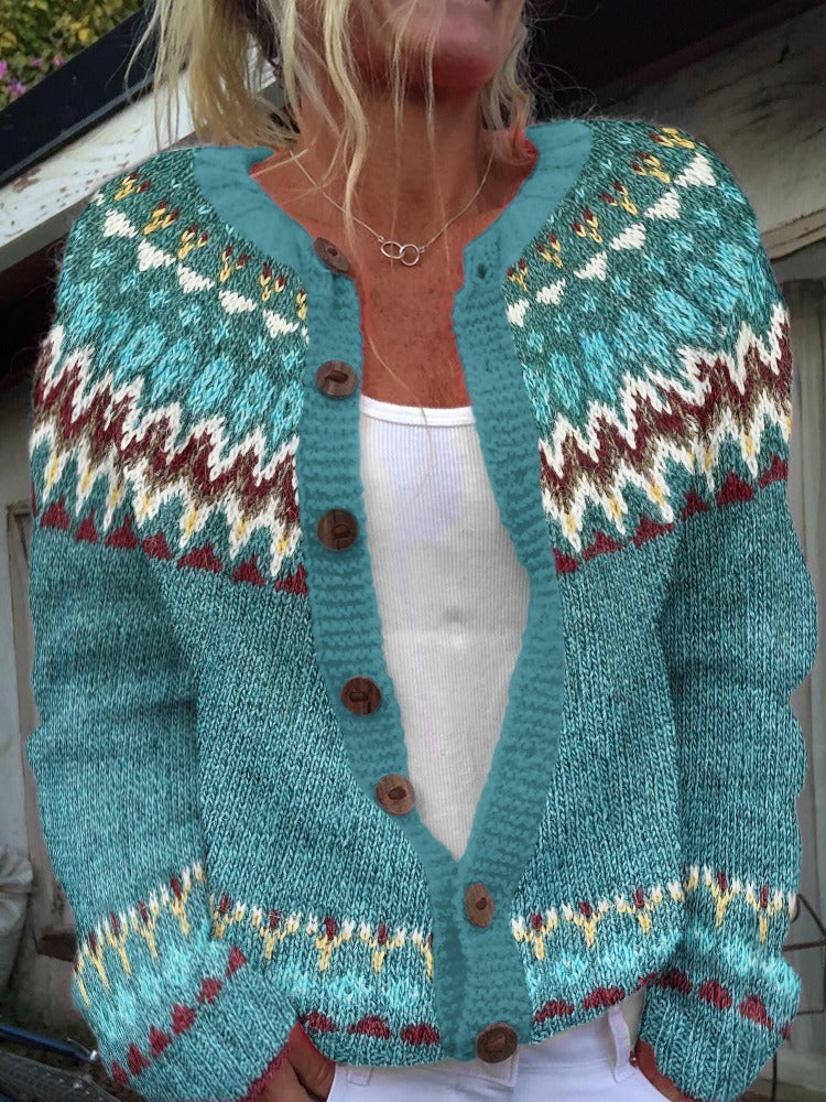 Sarah | Turquoise Fair Isle-Inspired Cardigan