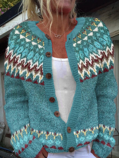 Sarah | Turquoise Fair Isle-Inspired Cardigan