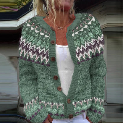 Alison | Green & Purple Nordic-Inspired Cardigan