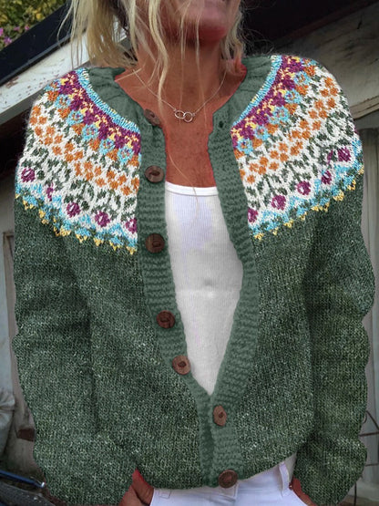 Beverly | Green Multicolour Yoke Cardigan