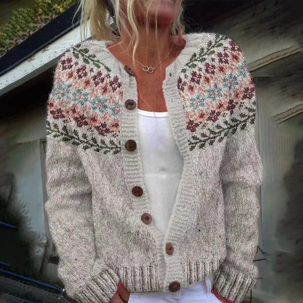 Deborah | Cream Diamond Yoke Cardigan