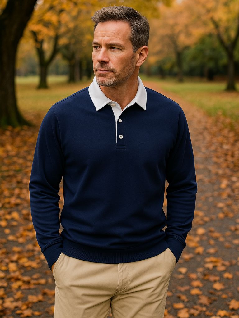 William | Navy Long-Sleeve Polo