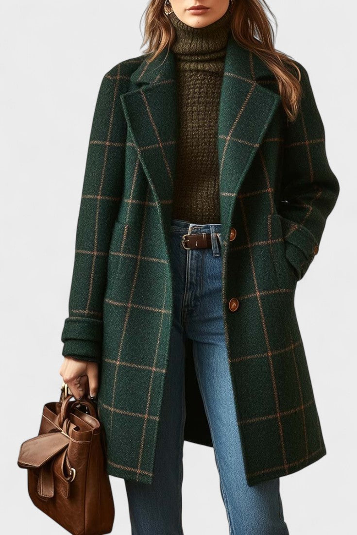 Yasmin | Green Checked Long Coat