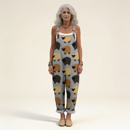 Julia | Grey Sheep Print Dungarees