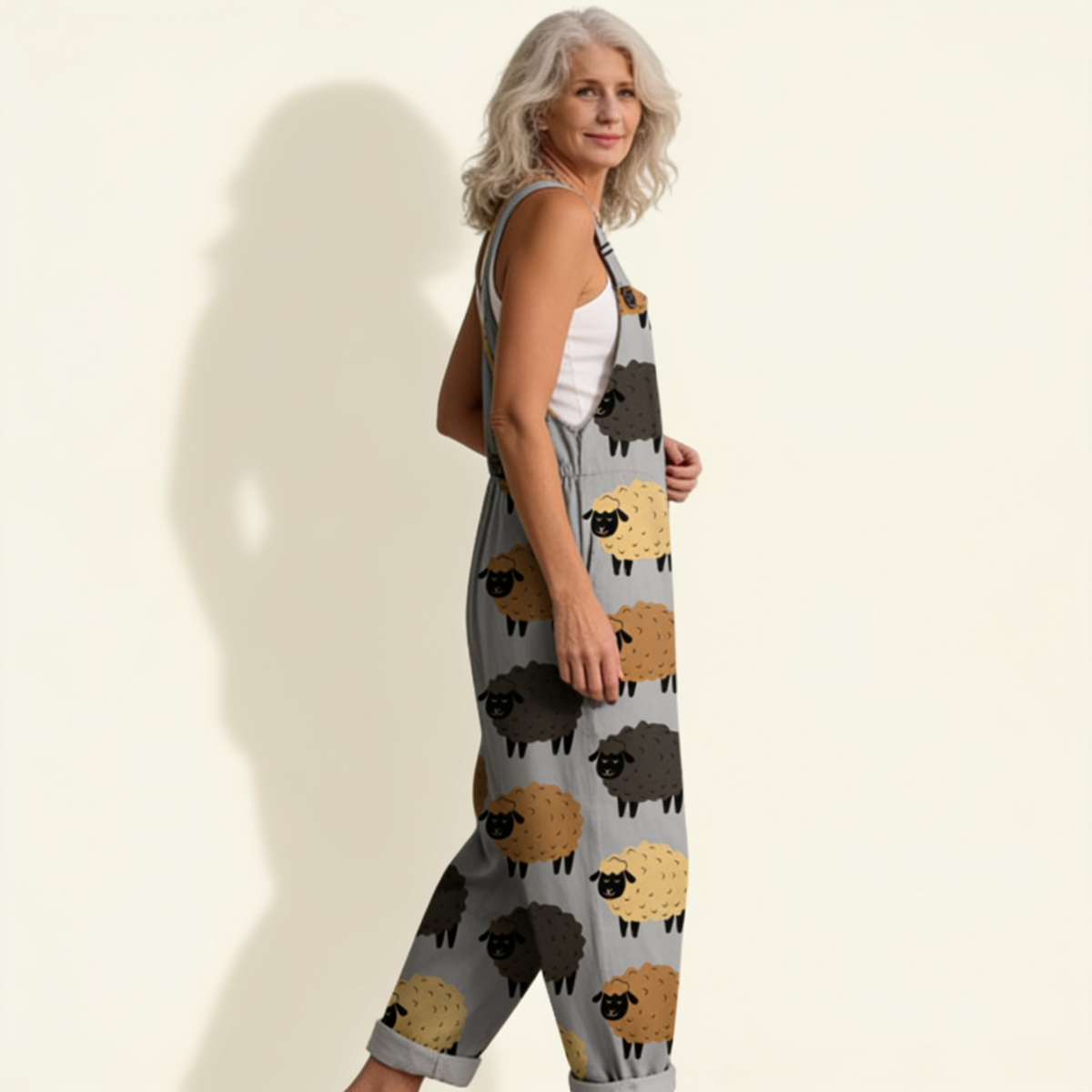 Julia | Grey Sheep Print Dungarees