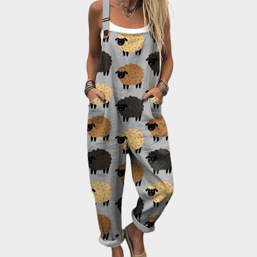 Julia | Grey Sheep Print Dungarees