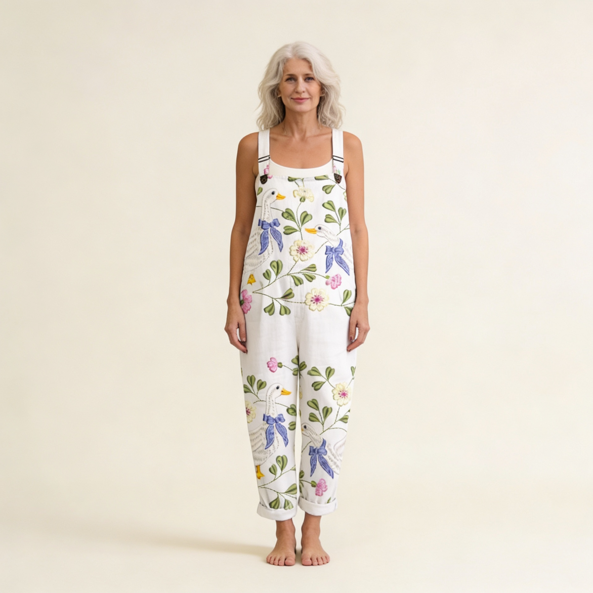 Iris | Ivory Dragonfly & Floral Dungarees