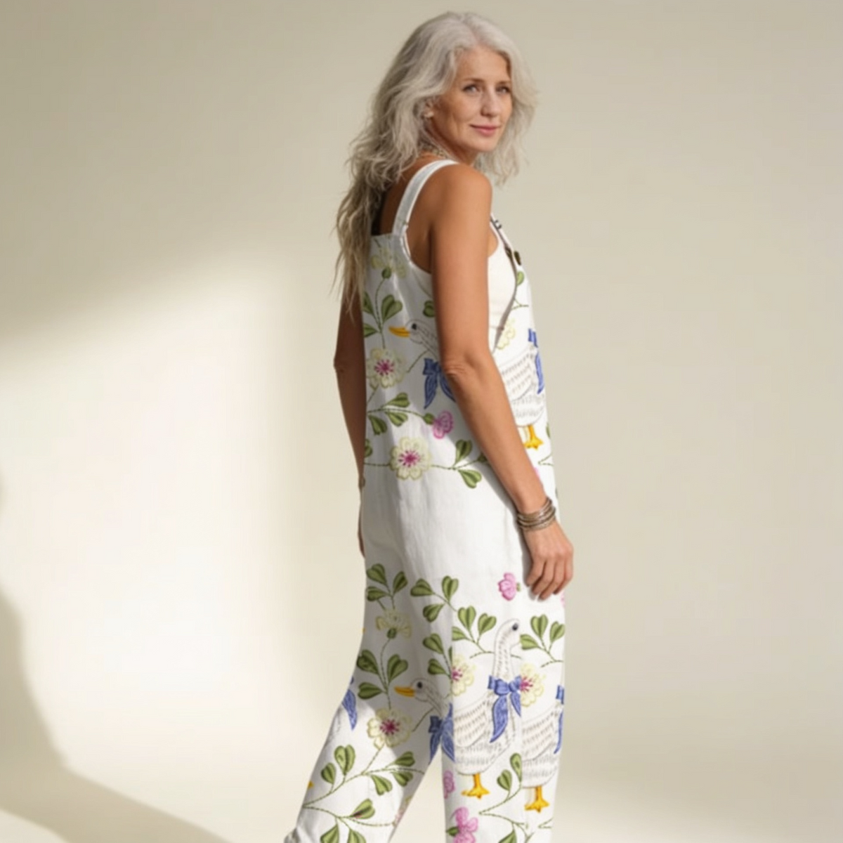 Iris | Ivory Dragonfly & Floral Dungarees