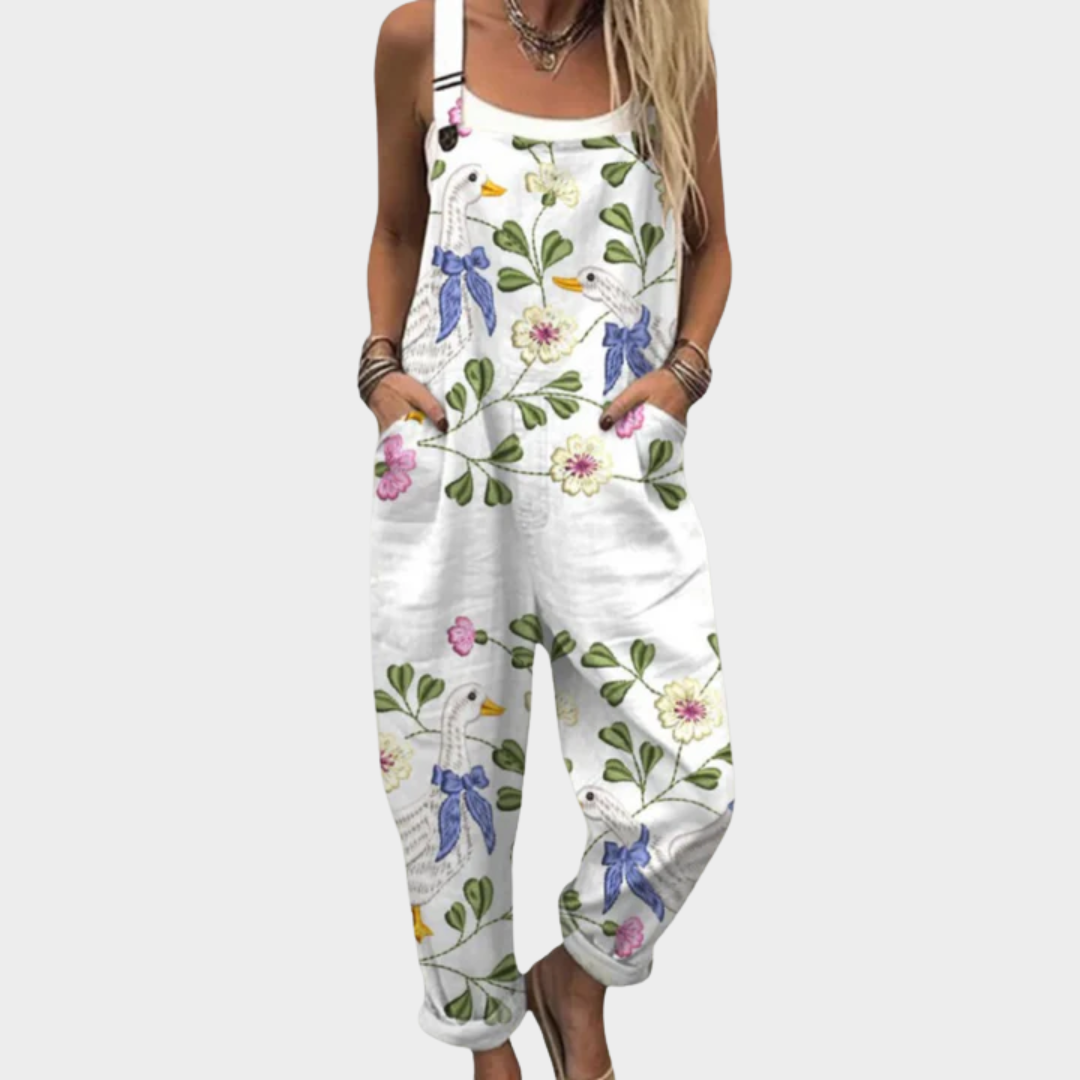 Iris | Ivory Dragonfly & Floral Dungarees