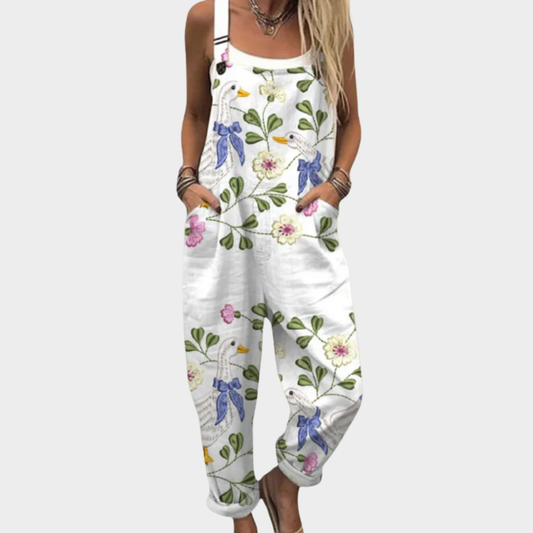 Iris | Ivory Dragonfly & Floral Dungarees