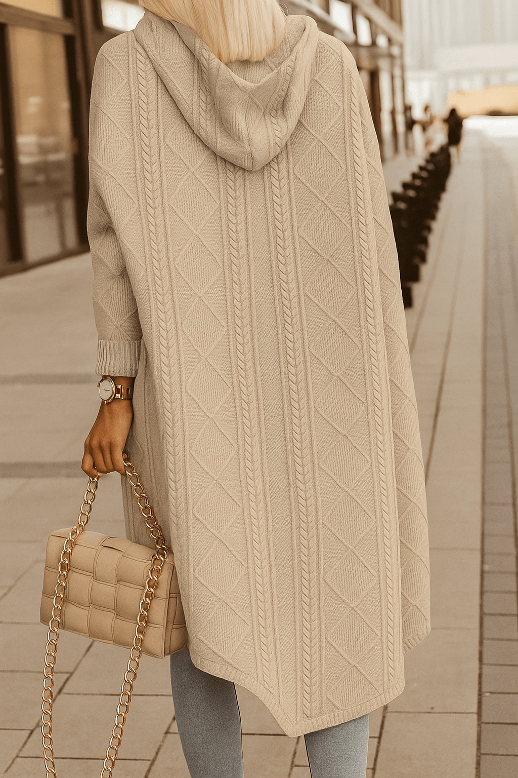 Zena | Long Cable-Knit Hooded Cardigan