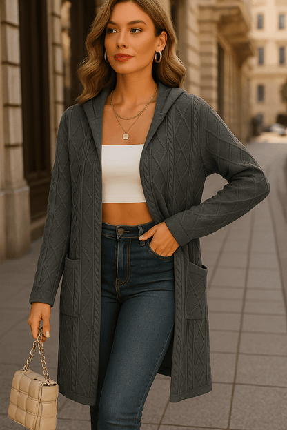 Zena | Long Cable-Knit Hooded Cardigan