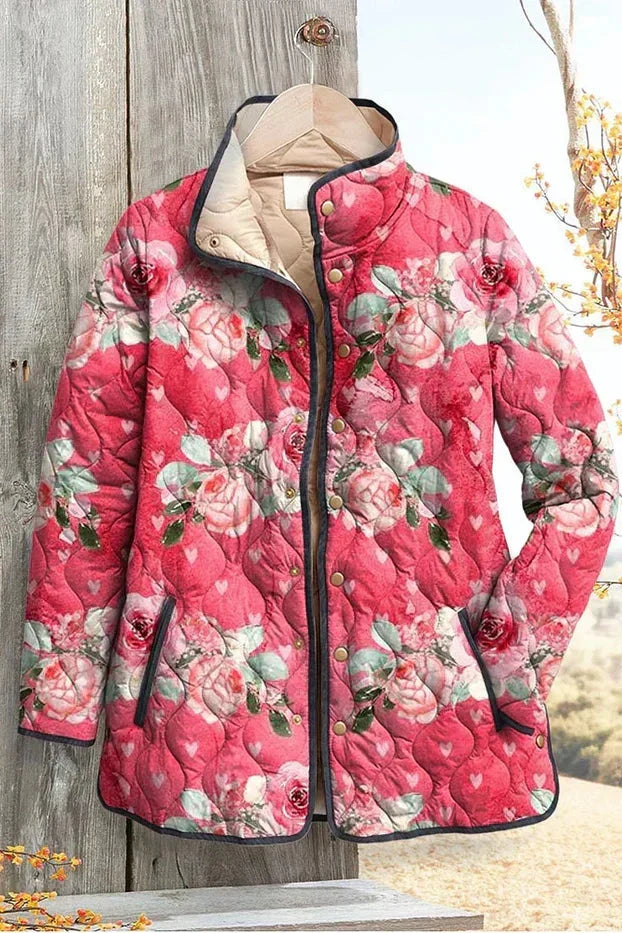 Rose | Pink Rose Print Quilted Jacket