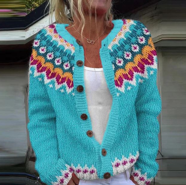 Catherine | Bright Turquoise Patterned Cardigan