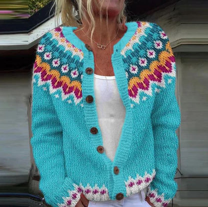Catherine | Bright Turquoise Patterned Cardigan