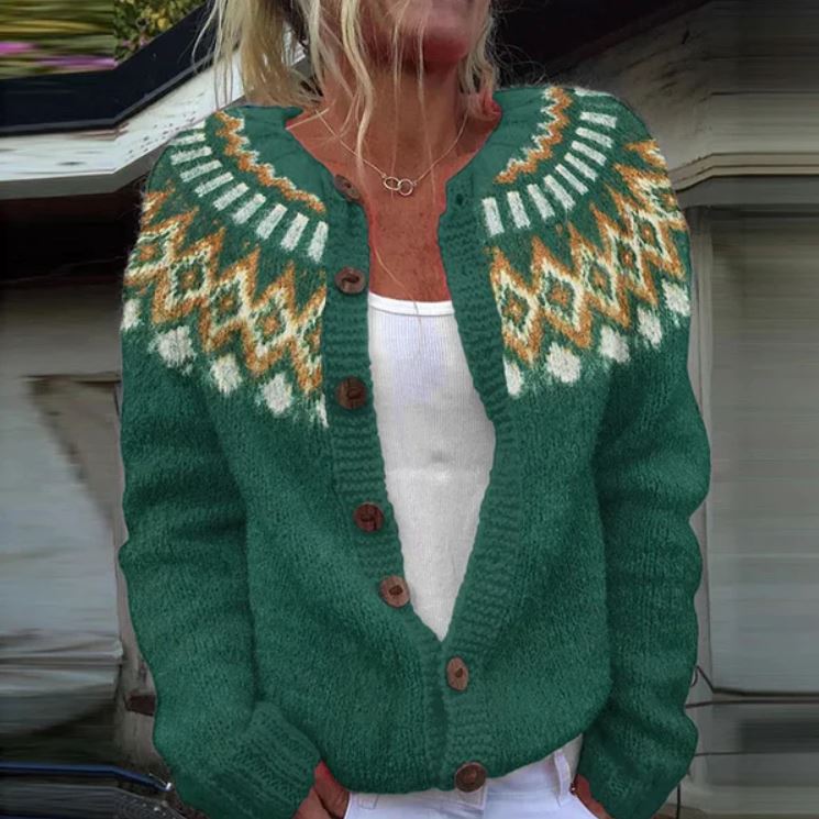 Catherine | Bright Turquoise Patterned Cardigan