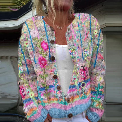Teresa | Grey Floral Pattern Cardigan
