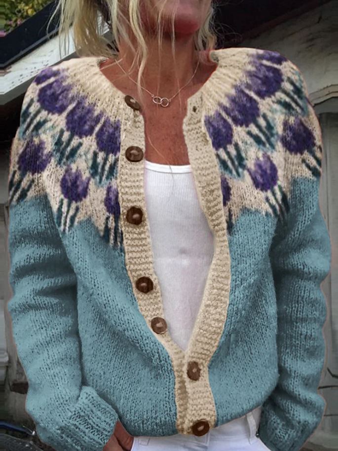 Barbara | Turquoise Pastel Pattern Cardigan
