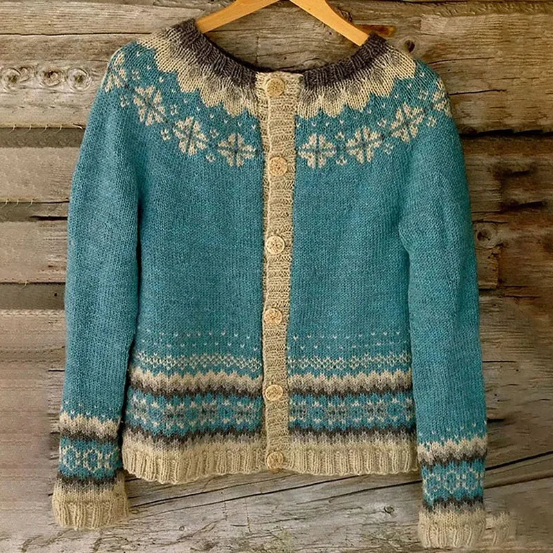Janet | Turquoise Nordic-Inspired Cardigan