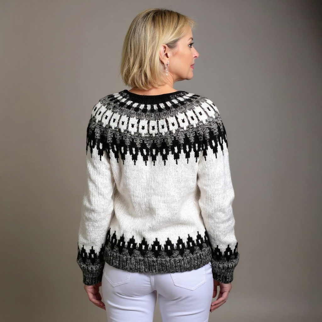 Gillian | Ivory & Black Nordic-Inspired Cardigan