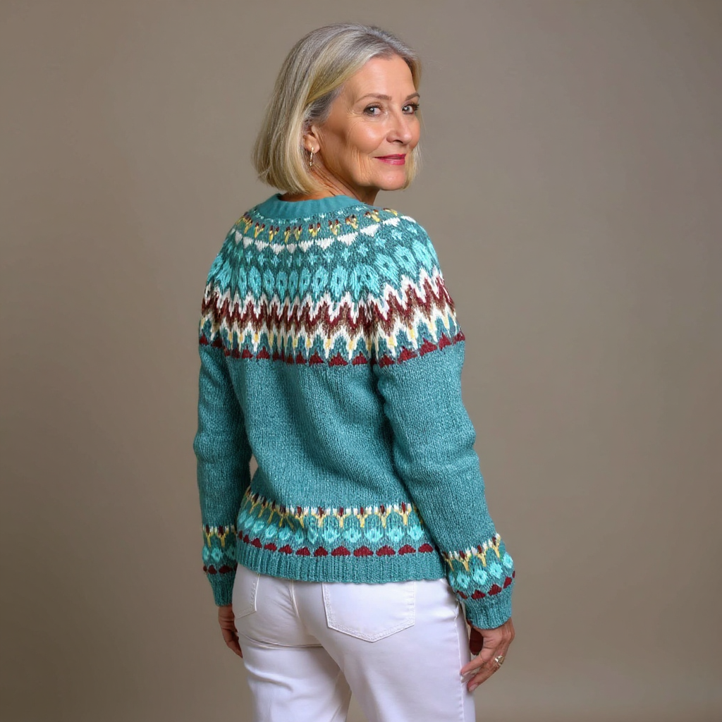 Sarah | Turquoise Fair Isle-Inspired Cardigan