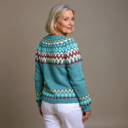 Sarah | Turquoise Fair Isle-Inspired Cardigan