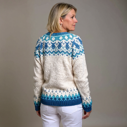 Julie | Cream & Turquoise Nordic-Inspired Cardigan