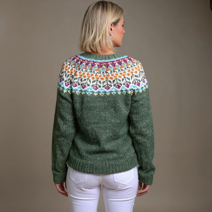 Beverly | Green Multicolour Yoke Cardigan