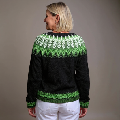 Irene | Black & Green Nordic-Inspired Cardigan