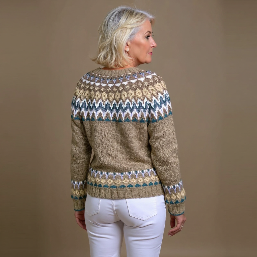 Pamela | Taupe & Blue Nordic-Inspired Cardigan