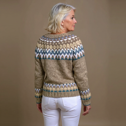 Pamela | Taupe & Blue Nordic-Inspired Cardigan